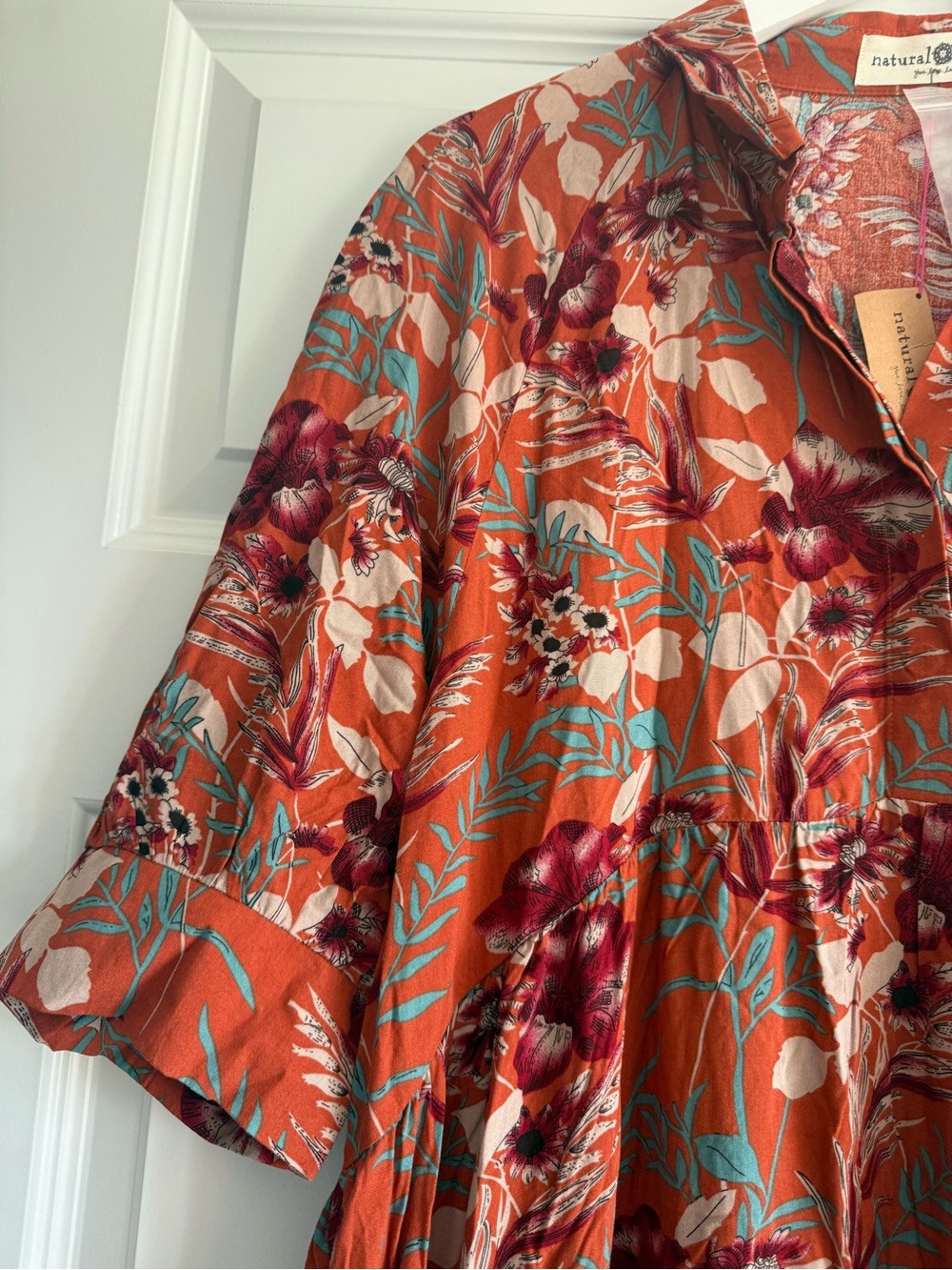Natural Life Rebecca Midi Dress Orange Tropical Floral NWT L - Picture 7 of 14